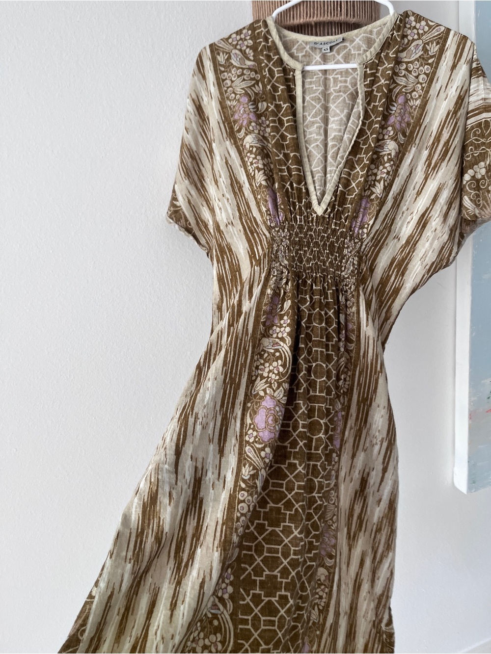 D’Ascoli Alison Midi Dress in Brown and Cream with Pink Accents